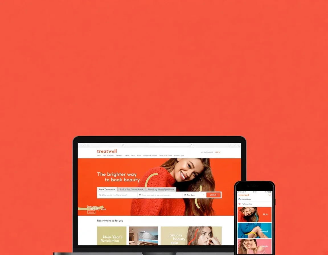 The Treatwell booking website and app
